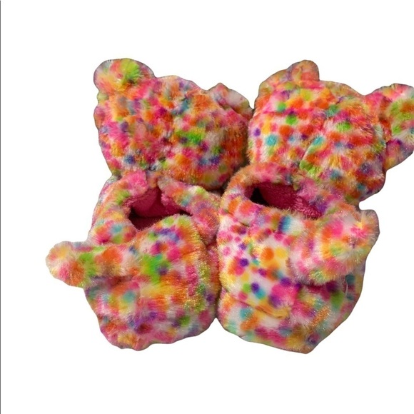 Build A Bear Girls Rainbow Confetti Kitty Slippers Size SMALL 10/11 - Picture 3 of 5